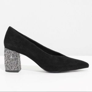 Black Suede Rhinestone Pumps size 9